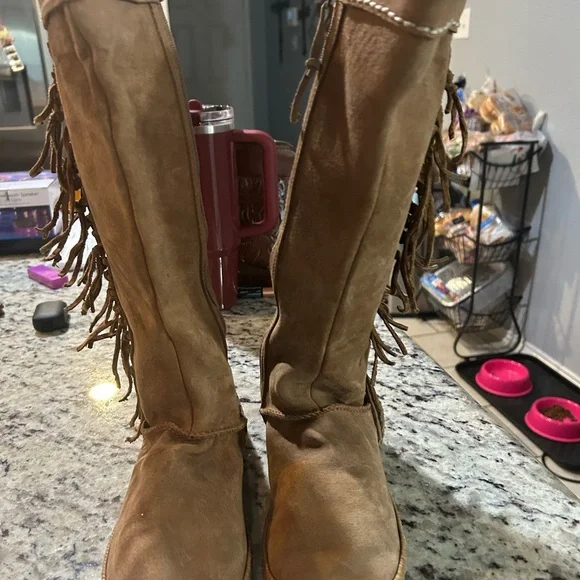 UGG Tan Fringe Over the Knee Boots - Picture 1 of 3